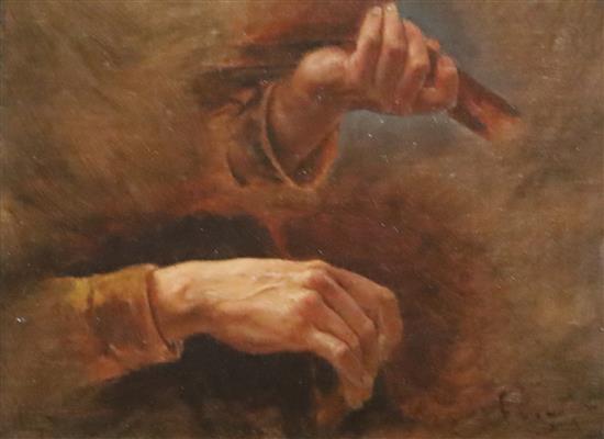 Pre Raphaelite School Study of a violinists hands 5.25 x 7.25in.